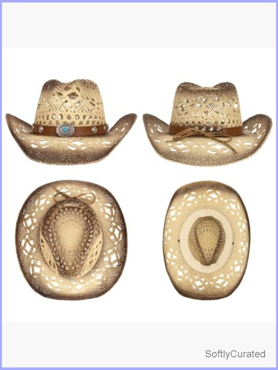 Straw Cowboy Hat with 3 Interchangeable Bands, Unisex Adult One Size main image 7